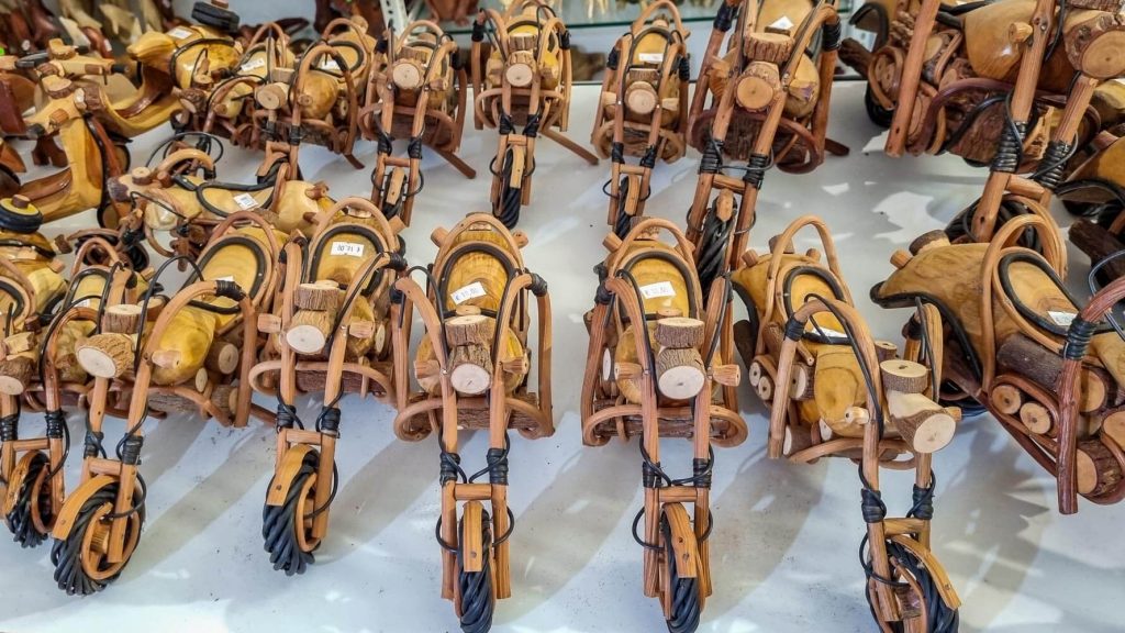 Olive wood miniature motorcycles