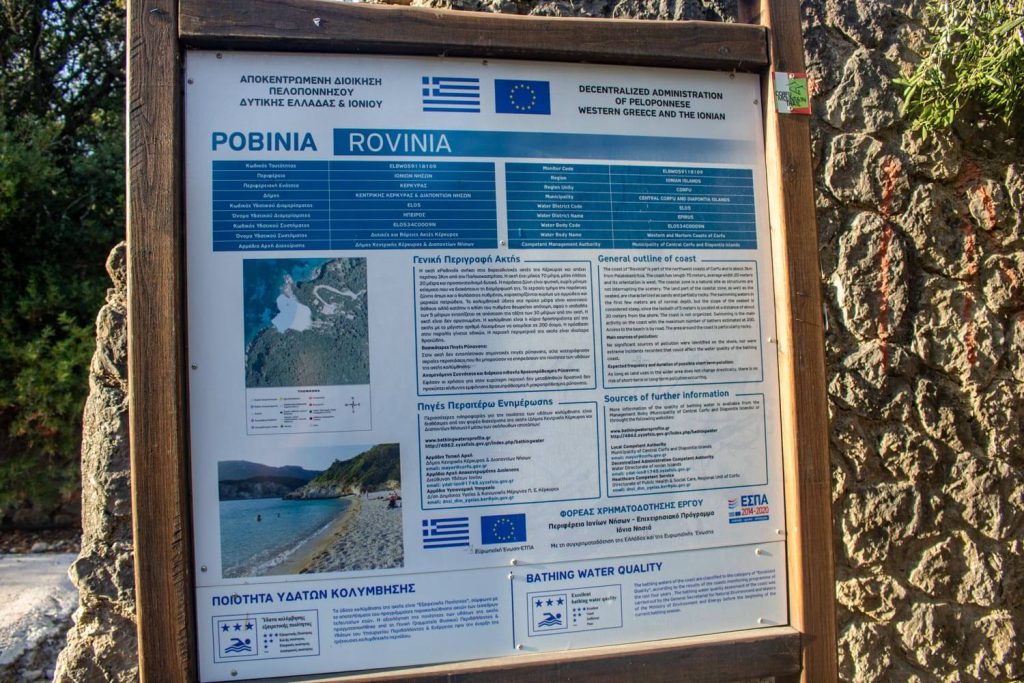 Information panel at Rovinia Beach