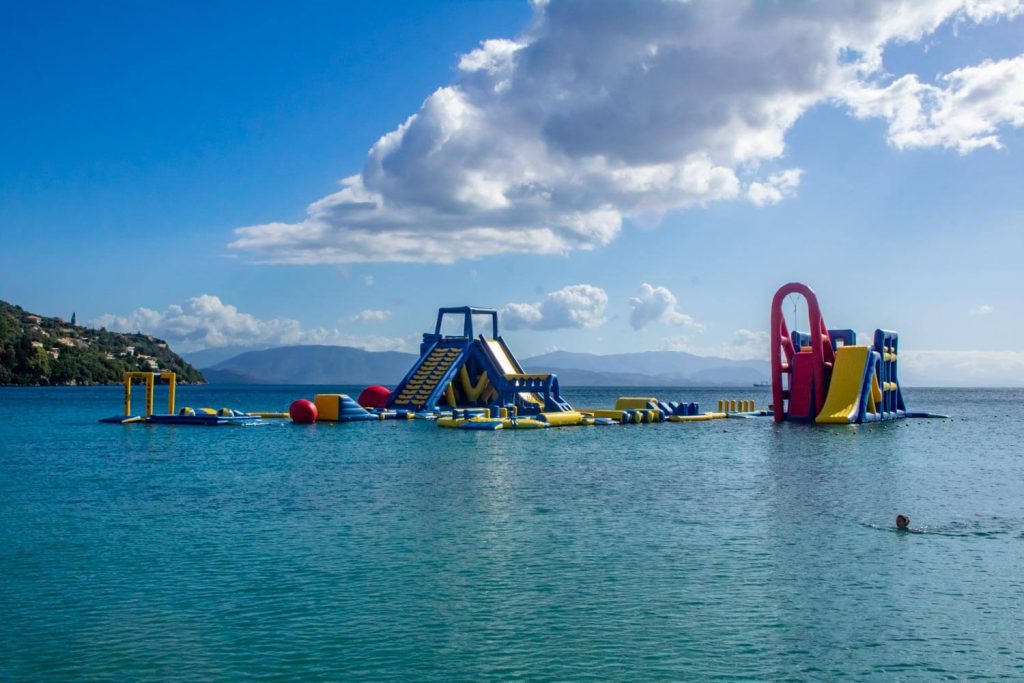 Inflatable waterpark at Ipsos Beach Inflatable waterpark at Ipsos Beach